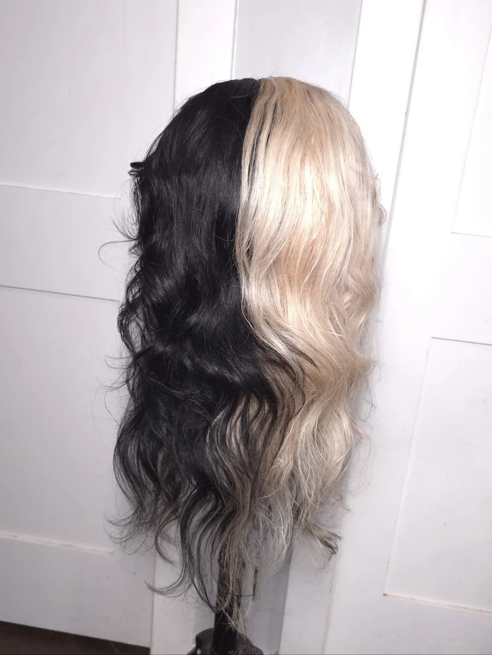 100% Human Hair 13x4 Cruella DeVille/Black & White Split Wig